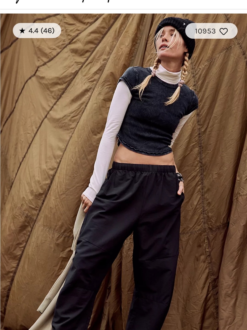 FP Movement Game Day Pants Black Elastic-Waist Barrel Track Joggers
